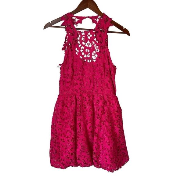 Saylor Hot Pink Lace Backless Mini Bubble Skirt Dress, M Pockets! - Picture 8 of 16